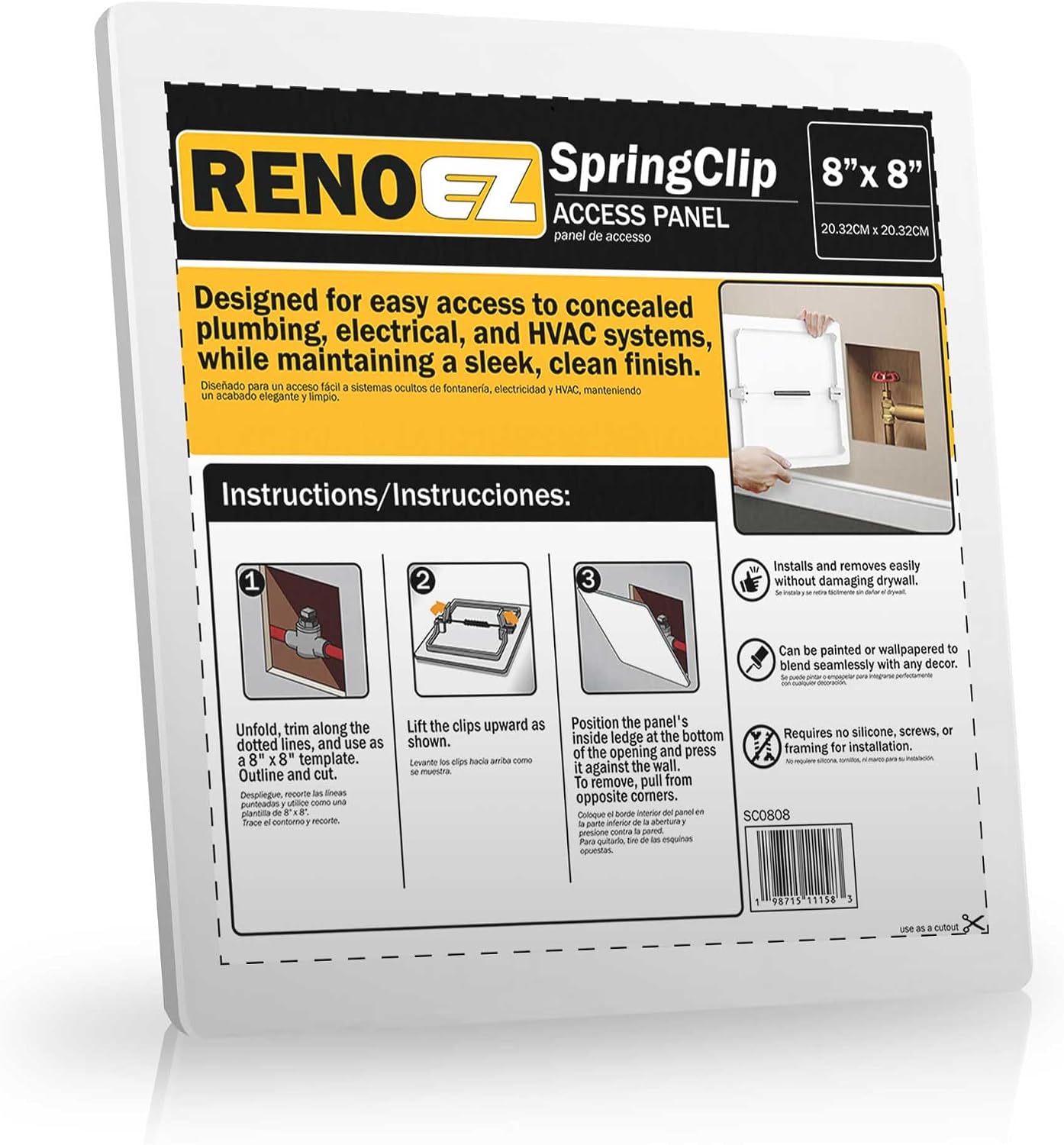 8×8 Spring Click Plastic Access Panel for Drywall | RenoEZ